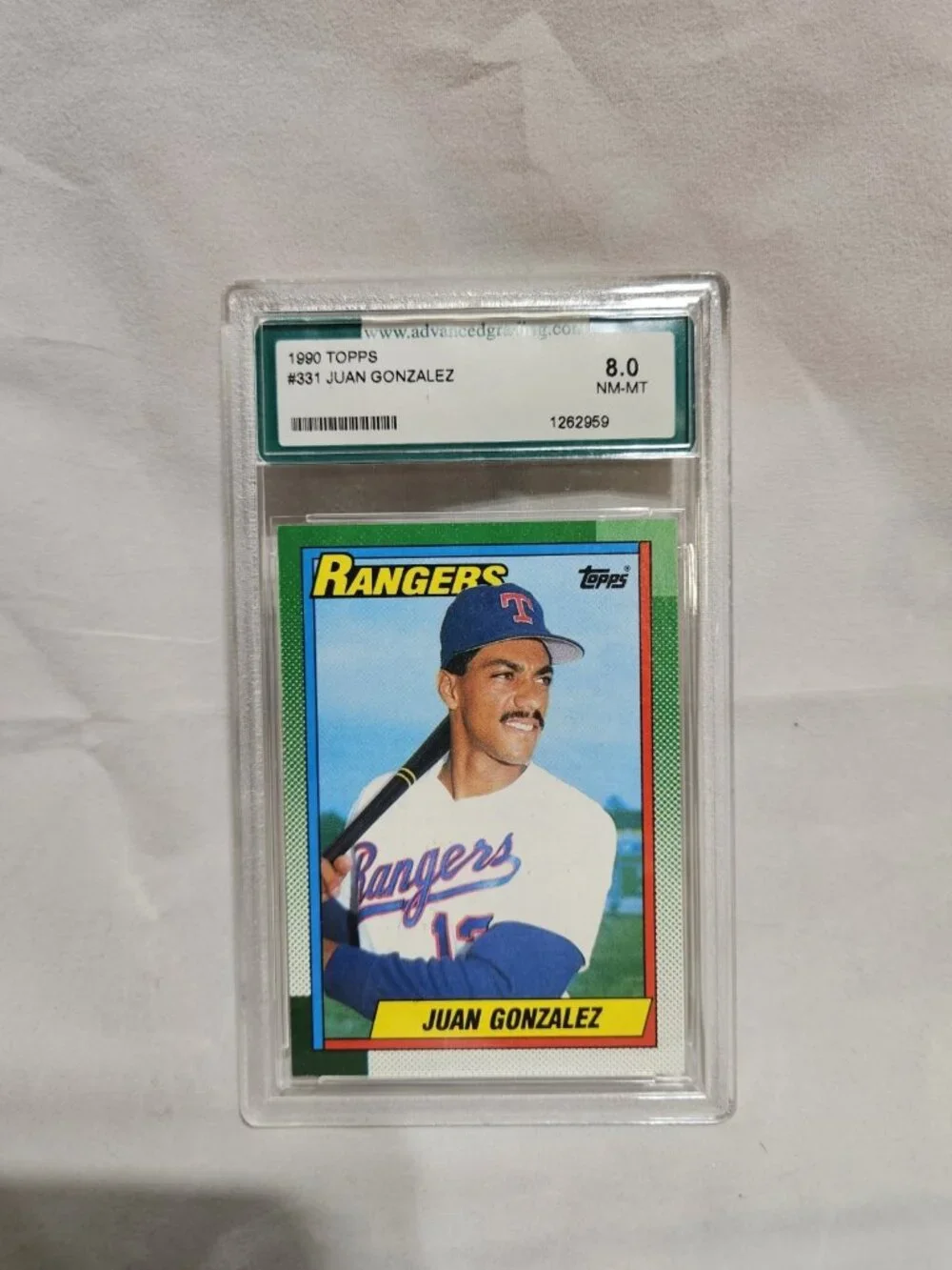 1990 Topps Juan Gonzalez Rookie RC #331 AGS 8 NM-MT Texas Rangers